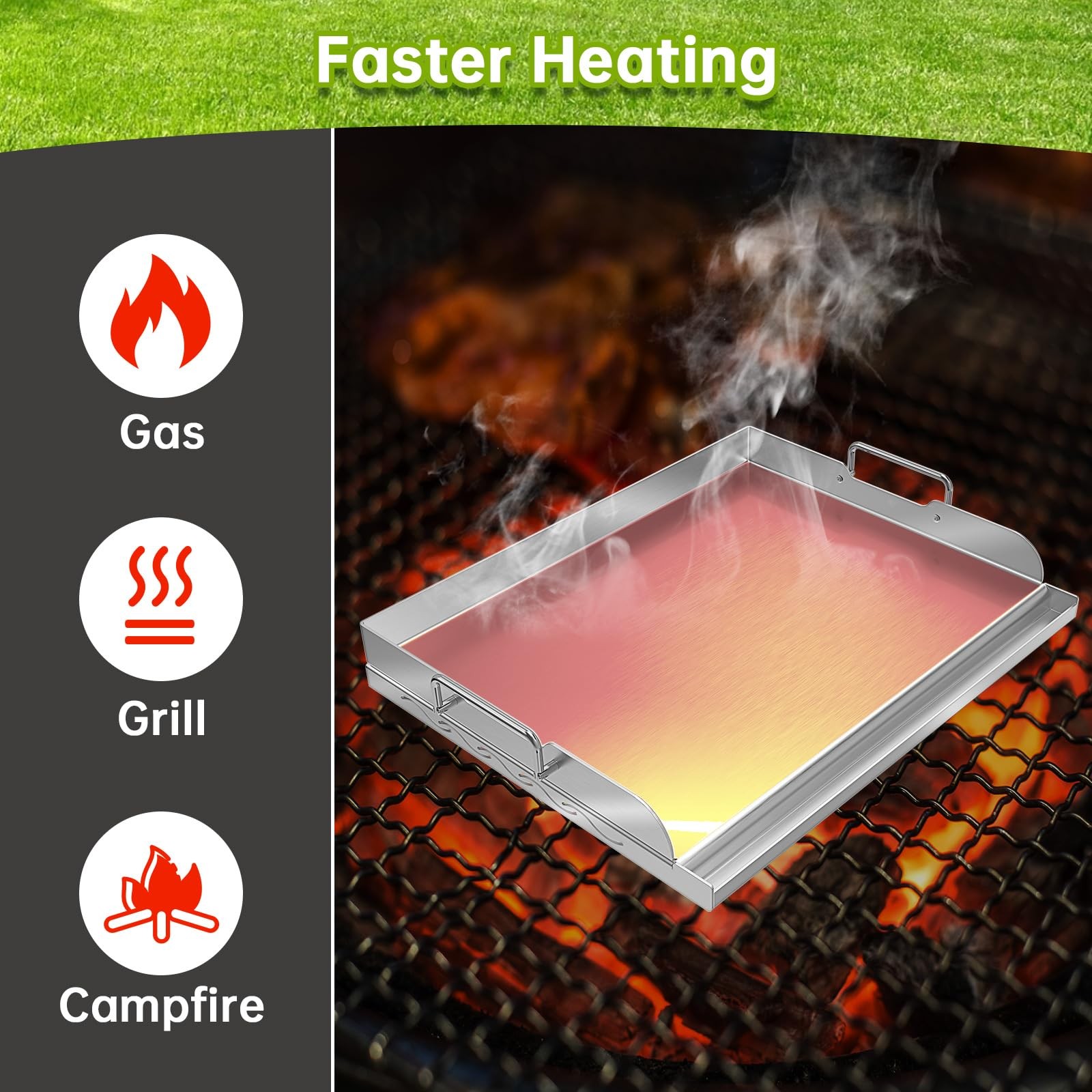 Universal Stainless Steel Griddle Flat Top Plate with Even Heating Bracing fo…