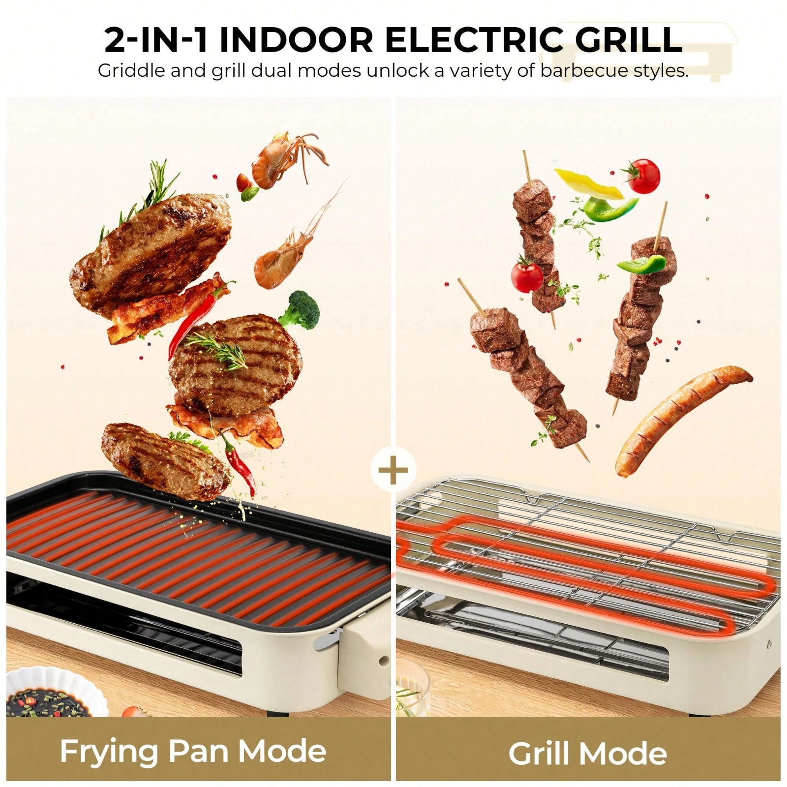 1700W Electric Indoor Grill Griddle 2 in 1 Nonstick Removable Plates