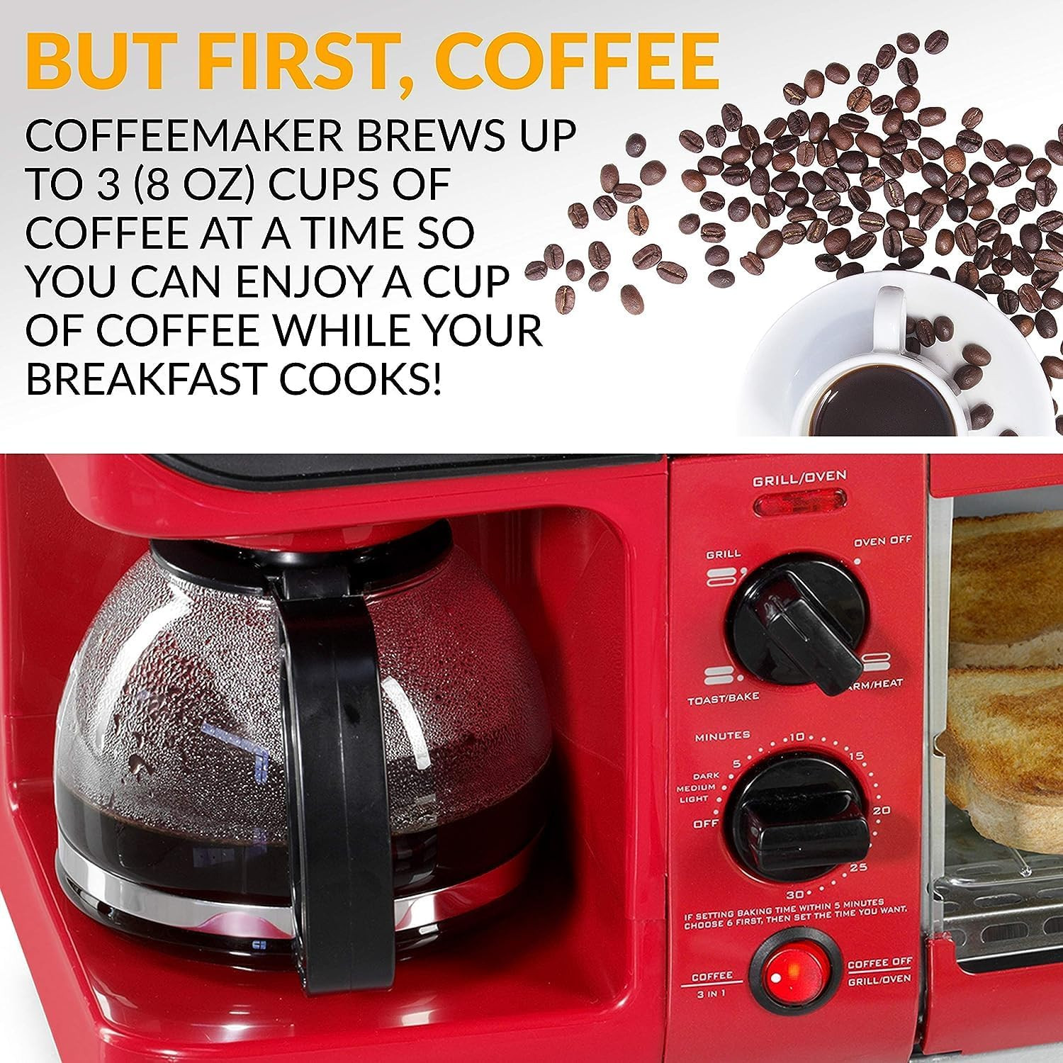 3-In-1 Breakfast Station – Includes Coffee Maker, Non-Stick Griddle, and 4-Slice