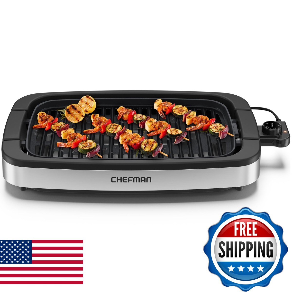 Chefman RJ23-SPG-SS Smokeless Indoor Electric Grill with Adjustable Temperature