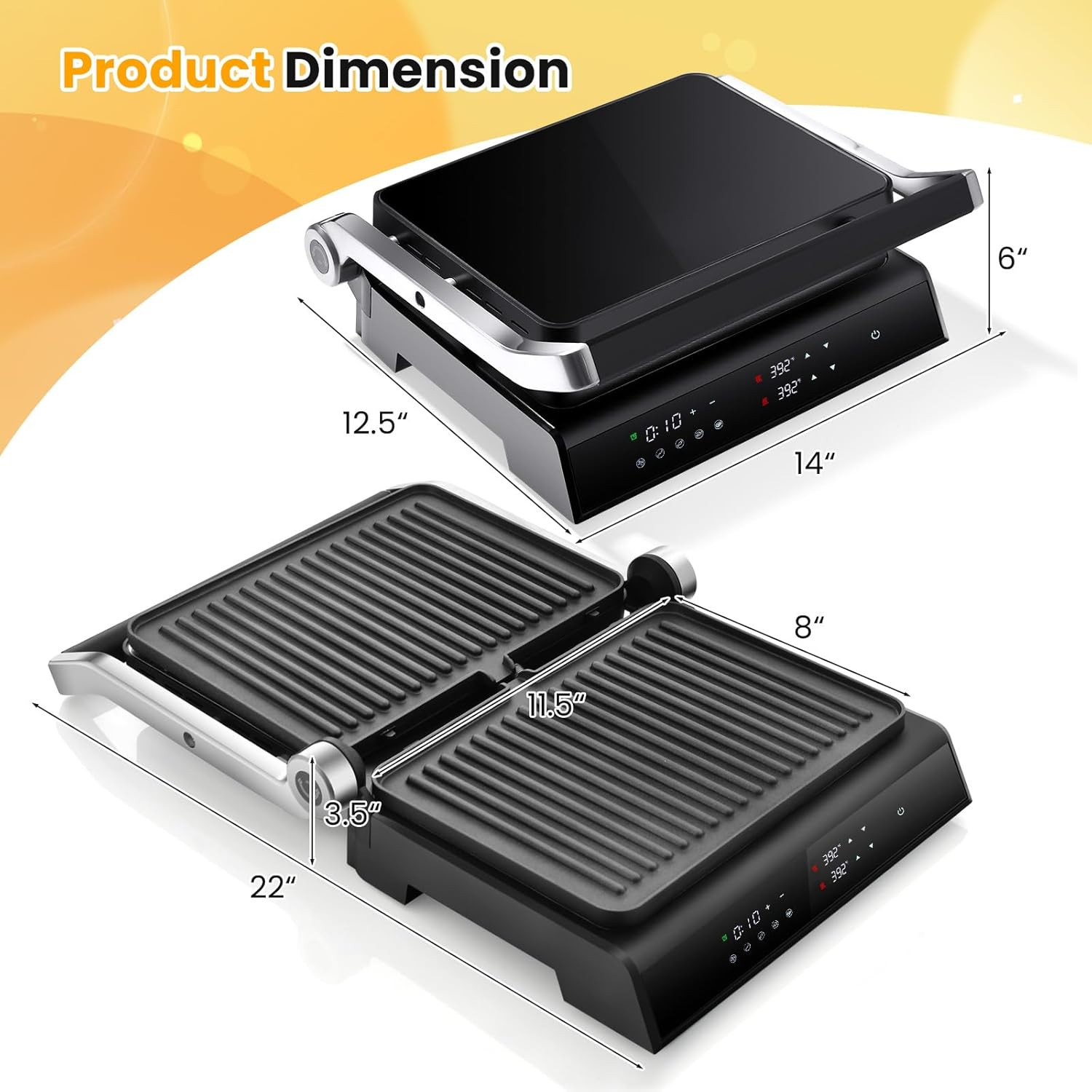 3-in-1 Panini Press & Grill, 1200W, Non-Stick, Adjustable Temp Control