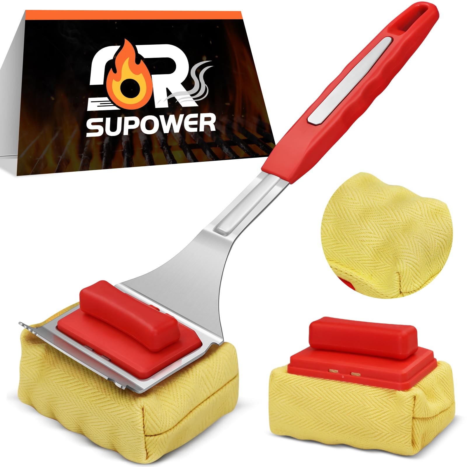 Grill Brush Bristle Free with 2 Cleaning Heads, Steam Red