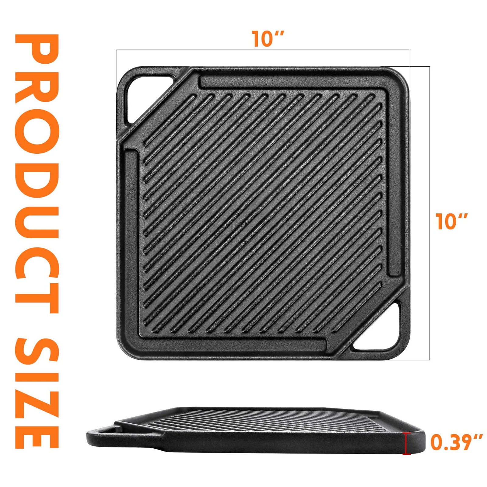 GGC Cast Iron Reversible Griddle, 2-In-1 Griddle Pan Gas Grills And Stove Tops