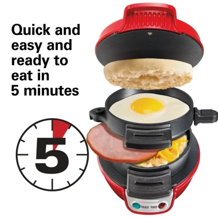 Hamilton Beach Breakfast Sandwich Maker Red 25476 Fast and Simple Easy Clean USA