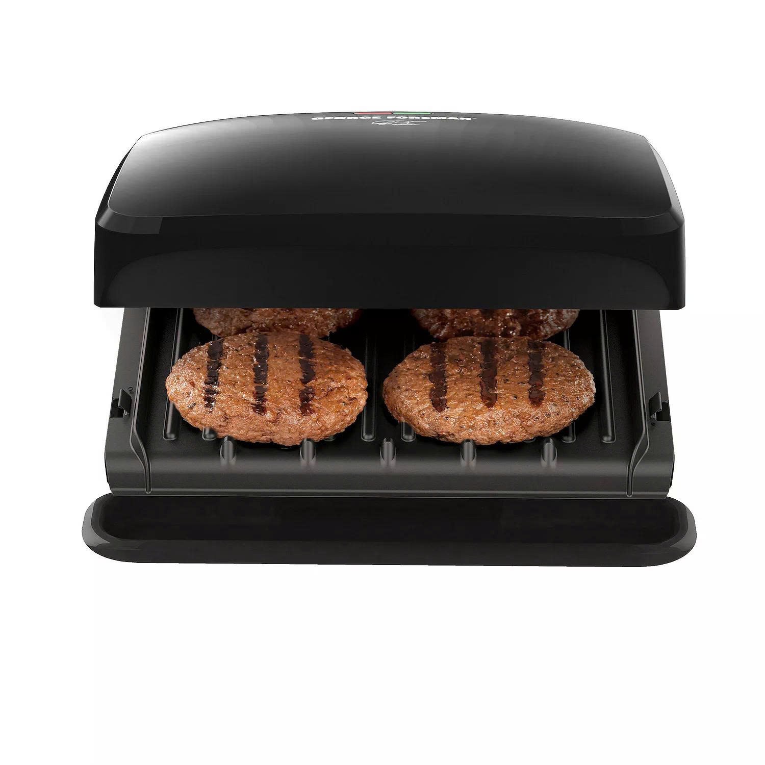 George Foreman 4-Serving Electric Grill & Panini Press – Nonstick – Black Tray