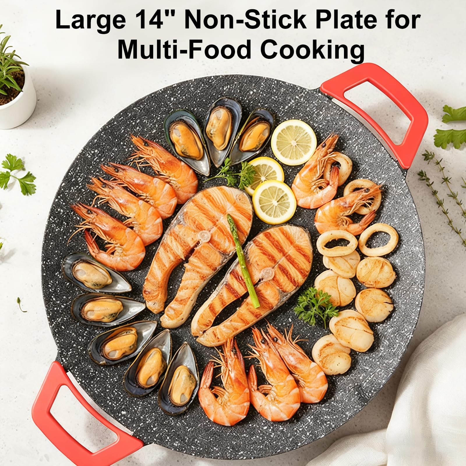 Dzanwo Electric Indoor Grill Nonstick Smokeless 14 Inch Round Griddle
