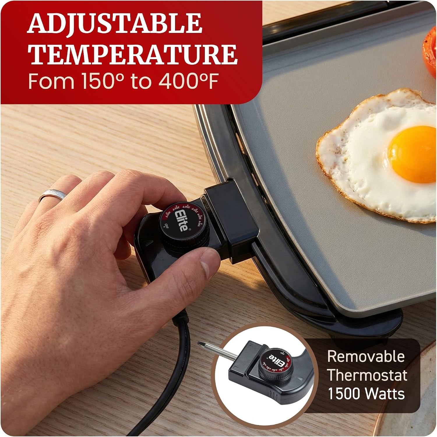Electric Griddle Ceralast Non-Stick 10″x20″ Black/Grey | PFAS-Free Ceramic