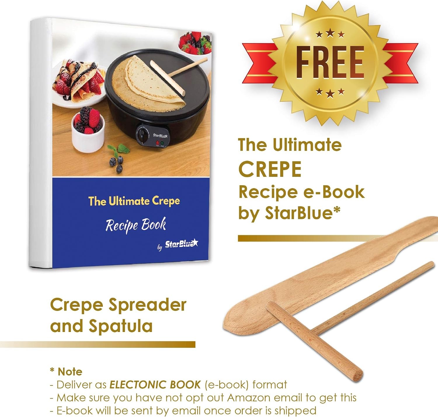 12″ Electric Crepe Maker by with FREE Recipes e-book and Wooden Spatula