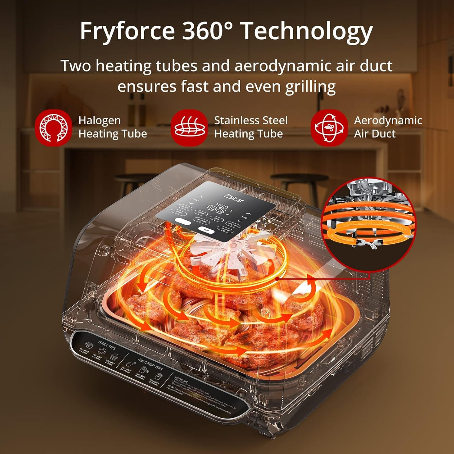 7-in-1 Electric Grill & Air Fryer Combo, 1750W, 4QT with View Window