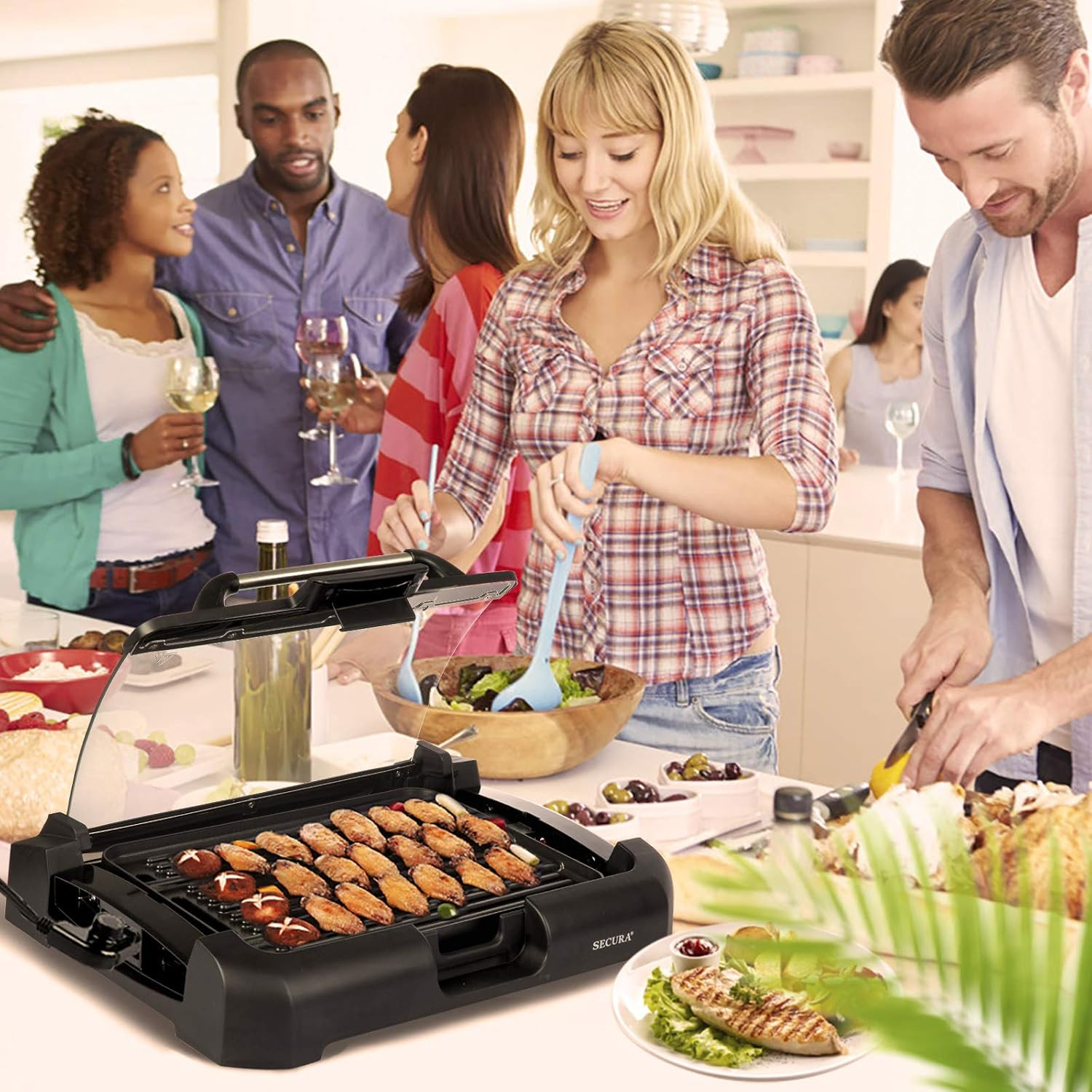 Smokeless Indoor Grill 1800-Watt Electric Griddle with Reversible 2 in 1 Grill a