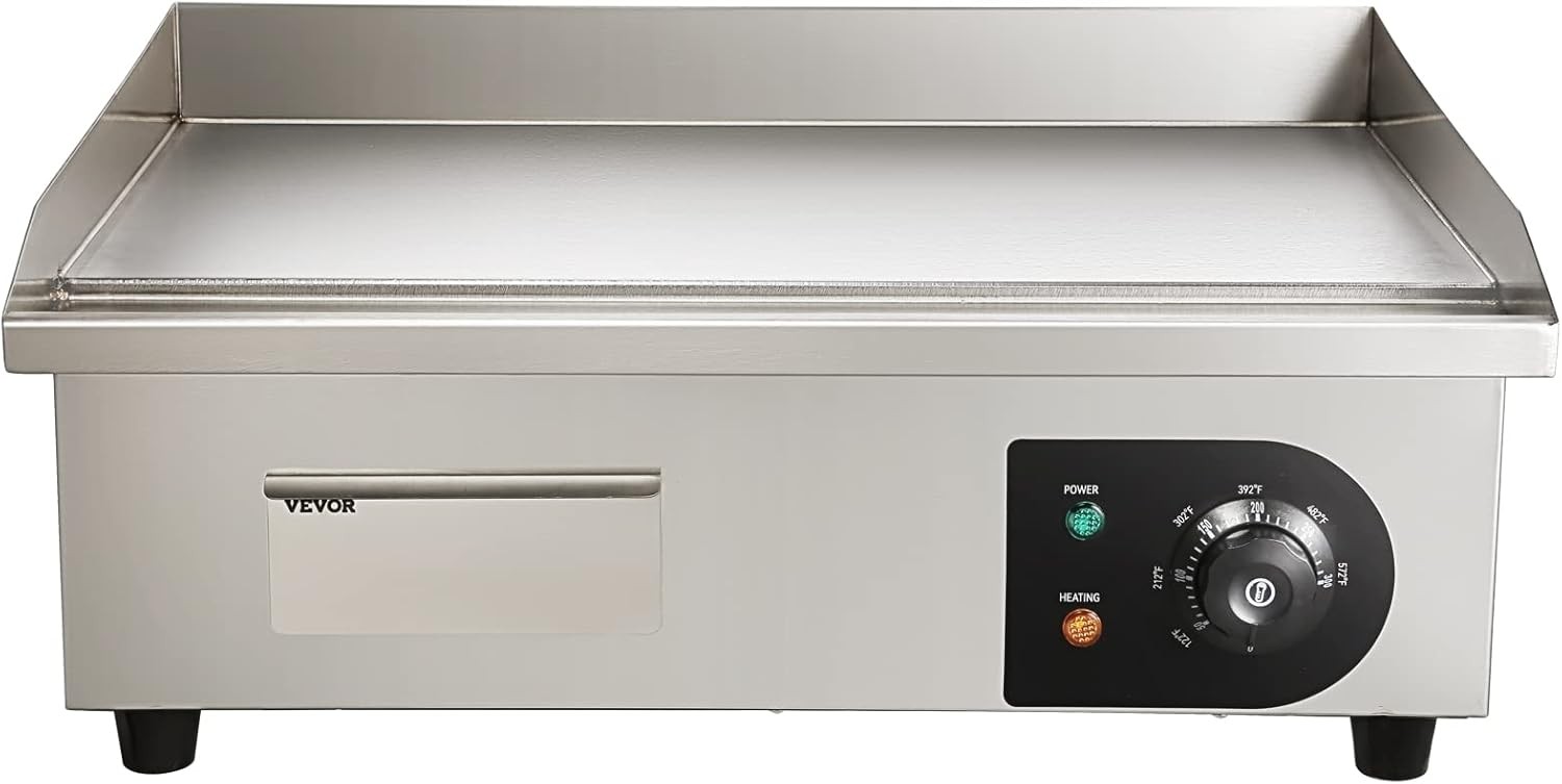 VEVOR Commercial Electric Griddle, 22″, 1600W Countertop Flat Top Griddle,110V