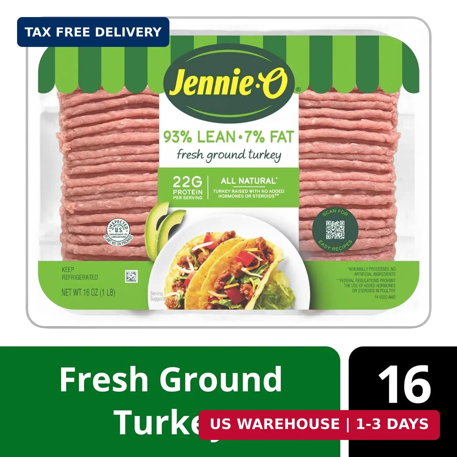 Lean Ground Turkey Meat, 93% Lean, 7% Fat, 1 Lb