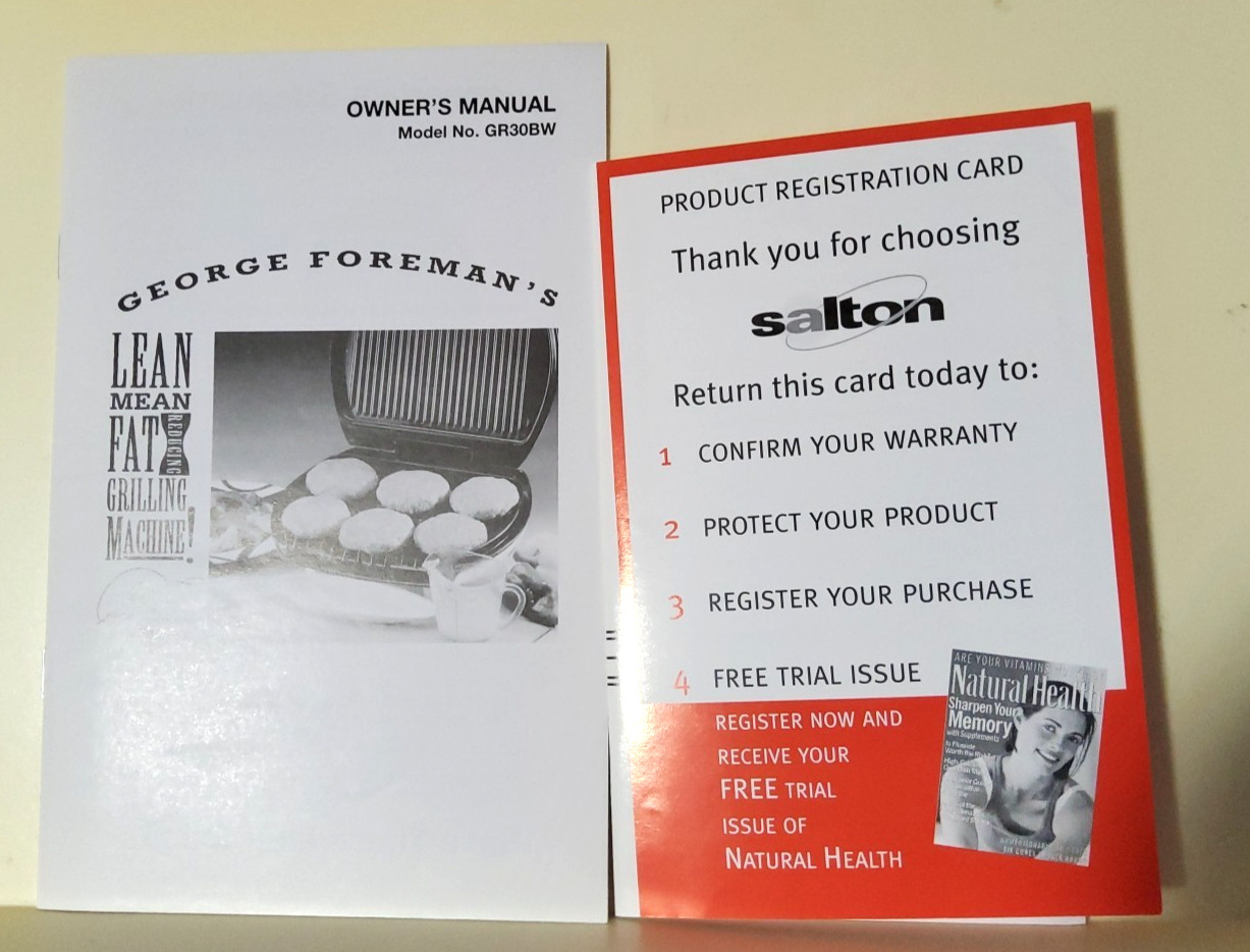 George Foreman’s Recipe Booklet Lean Mean Fat Reducing Grilling Machine