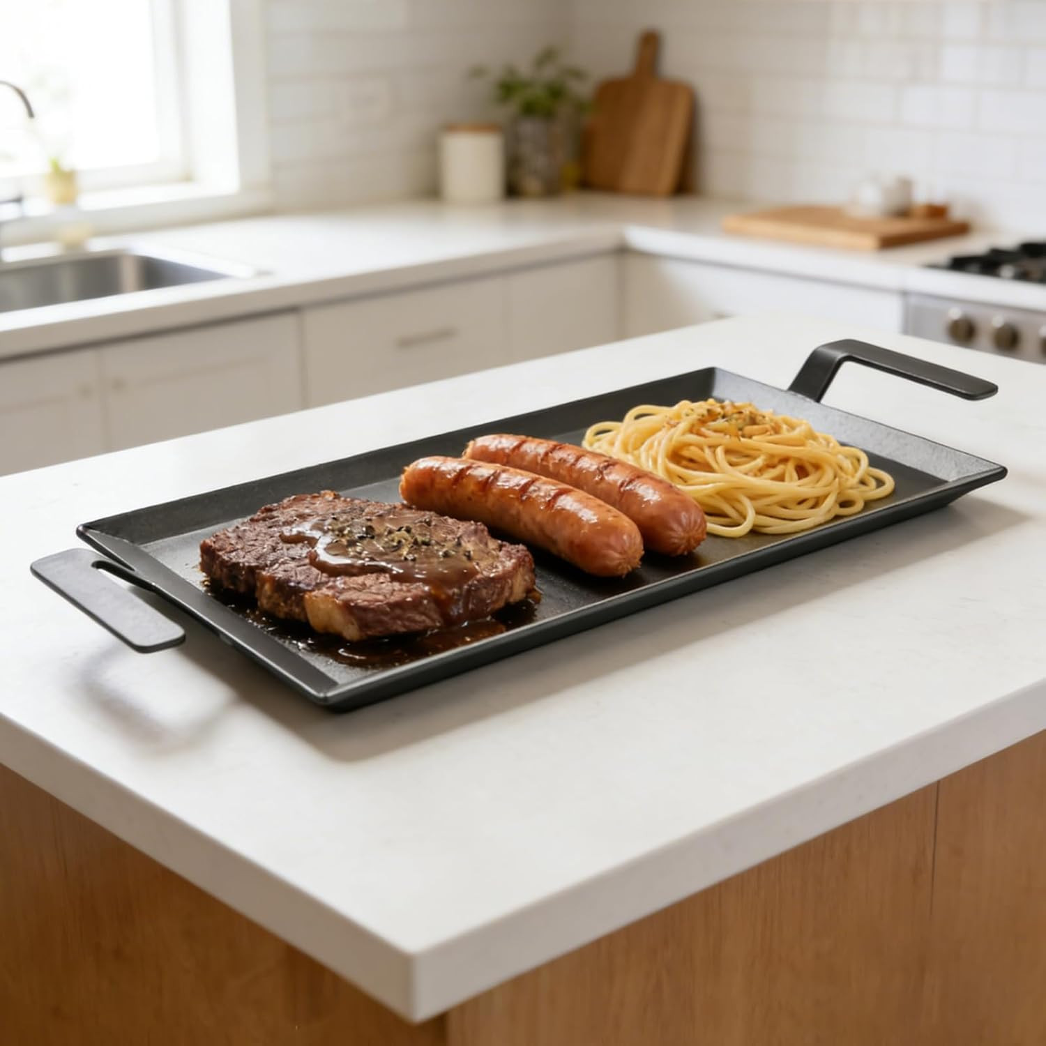 Carbon Steel Griddle + Grill Press | Professional-Grade Seasoned Cookware | Indu