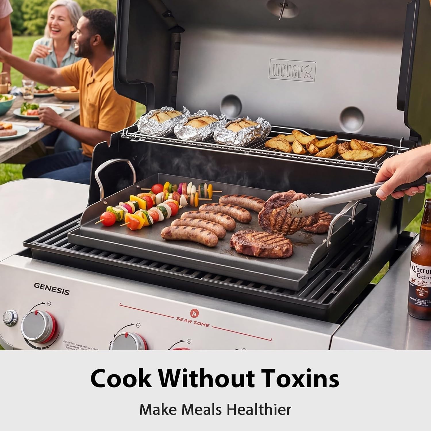 17×13″ Nonstick Cast Iron Griddle Fit Gas Grill, Flat Top Plate