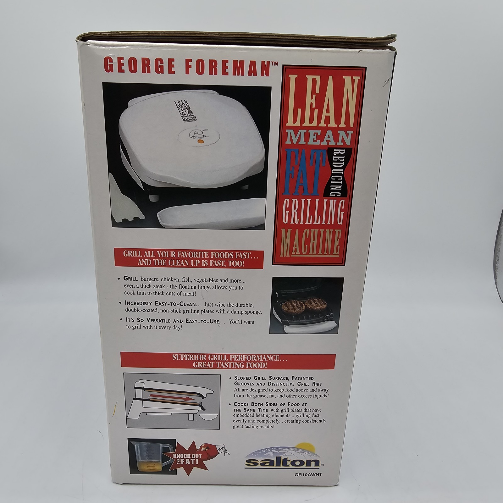 George Foreman GR10AWHT Lean Mean Fat Reducing Grill Vintage 2000 Y2K Old Stock