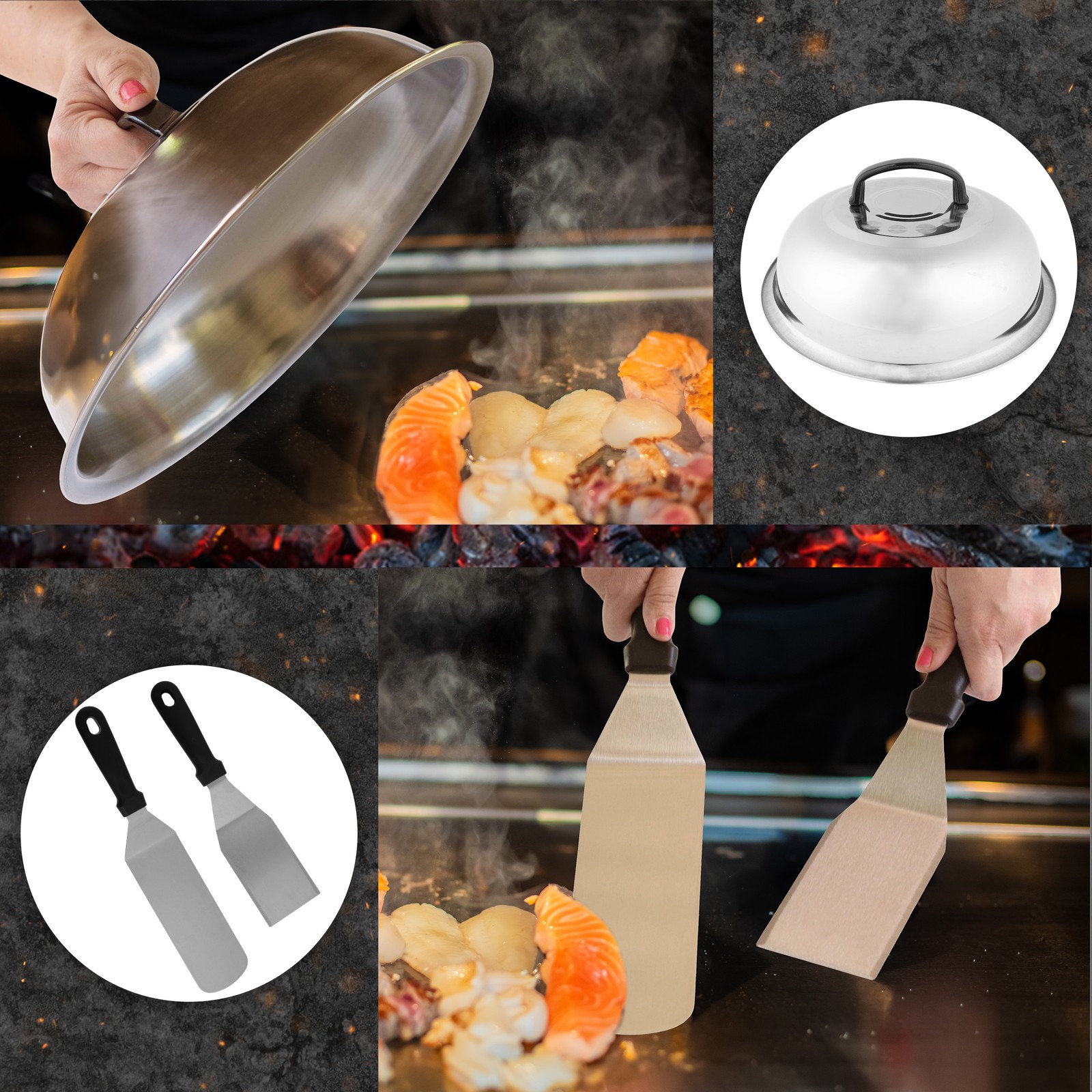 Griddle Accessories 28PC Grill Set with Spatulas, Tongs, Cleaner, Dome, and Bag