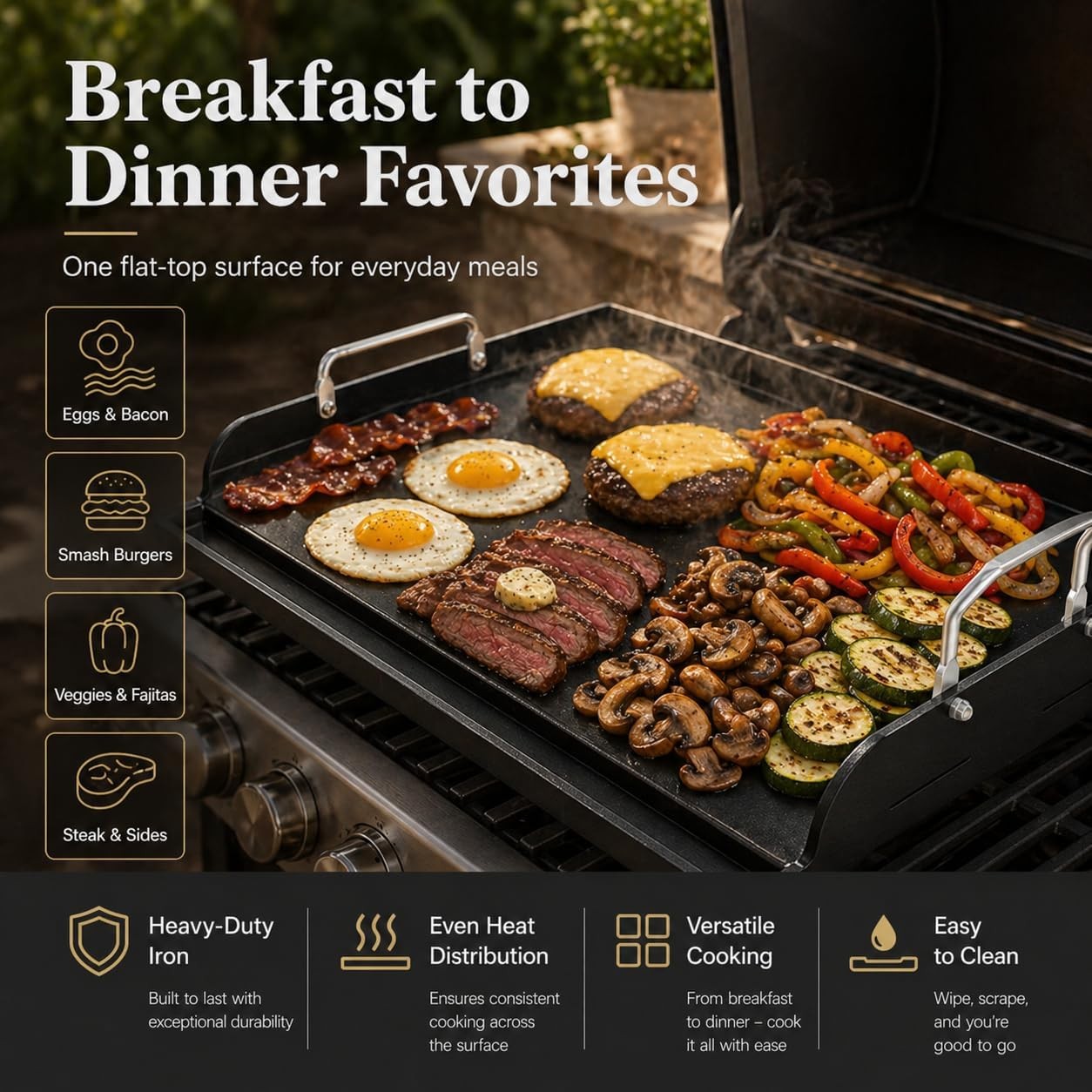 Cast Iron 17x13in Nonstick Griddle for Gas Grill
