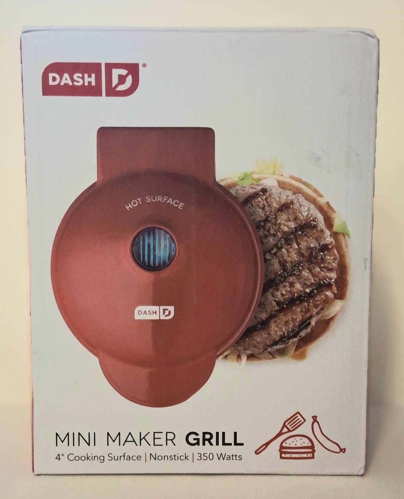 Dash Mini Maker Grill 4″ Non-stick Dorm Apartment Camper Small Kitchen New RED