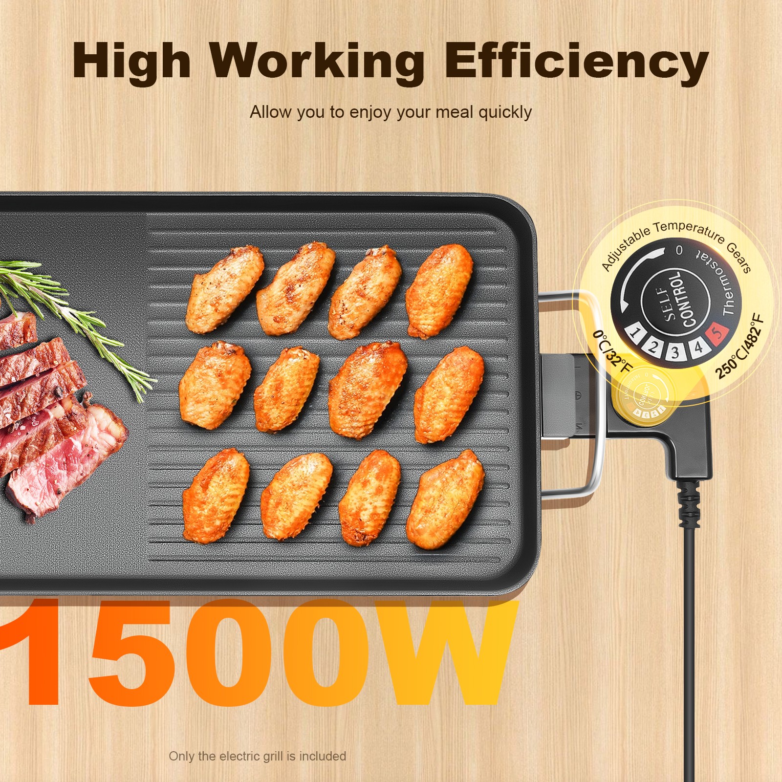 Aluminum Alloy 1500w Electric Nonstick Barbecue Grill 26.77*11.02″ Grilling Area