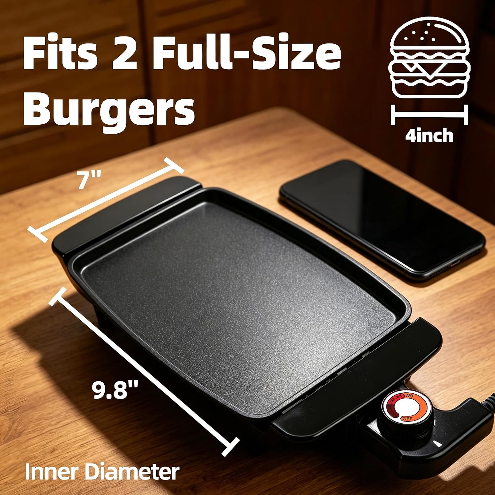 Electric Griddle, 10 Inch Ceramic Non-Stick, Model, 1200W, Adjustable