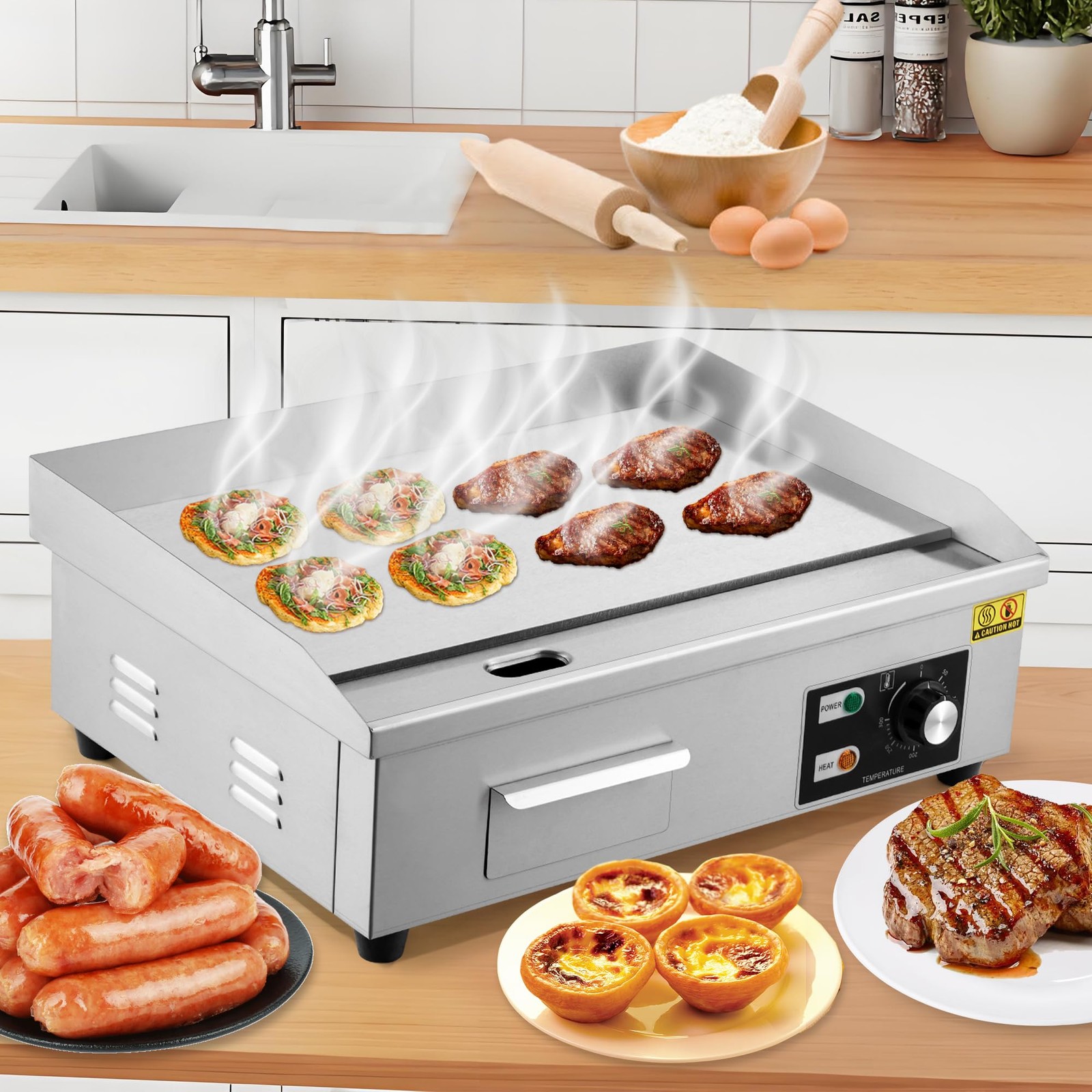 21 Inch Commercial Electric 1600W Stainless Steel Flat Top Grill Griddle