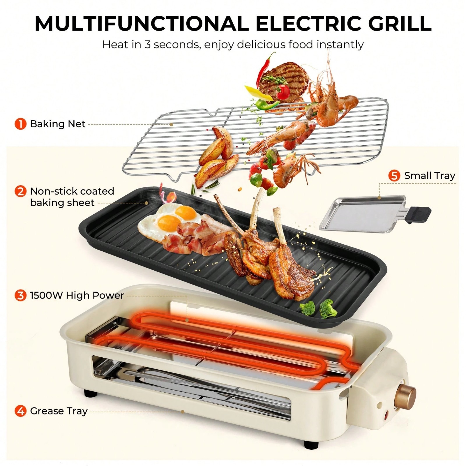 SUSTEAS Electric Indoor Grill Griddle 2-in-1 Removable Plates 1700W Green