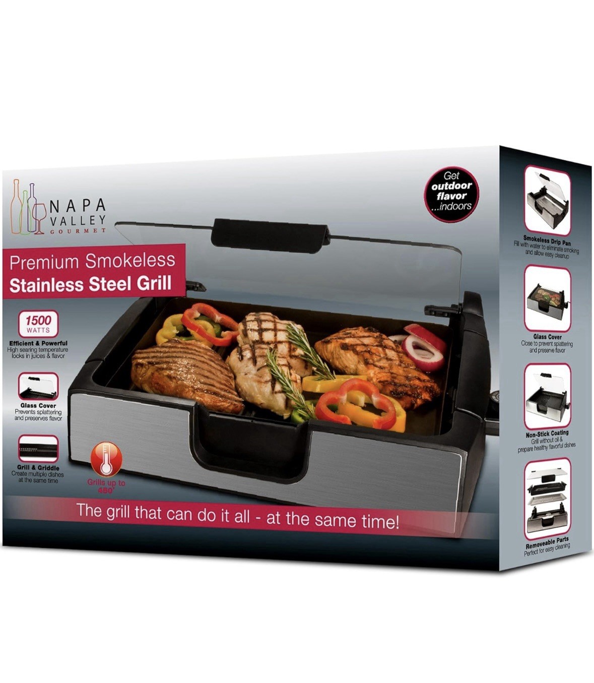 Premium Gourmet Smokeless Stainless Steel Grill, Silver 1500 Watts