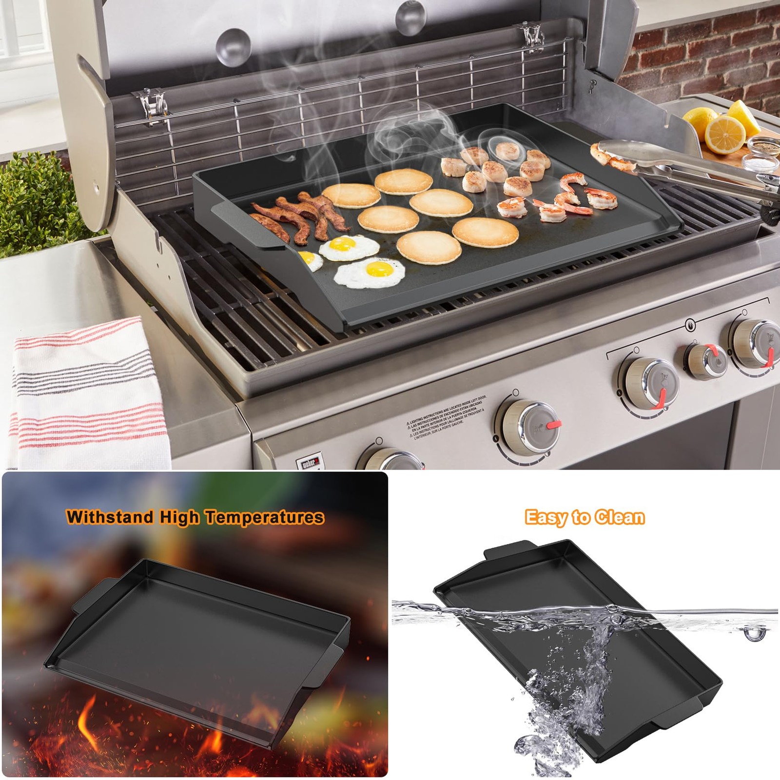 Onlyfire Pre-Seasoned Universal Cast Iron Cooking Griddle, 23″ x 16″