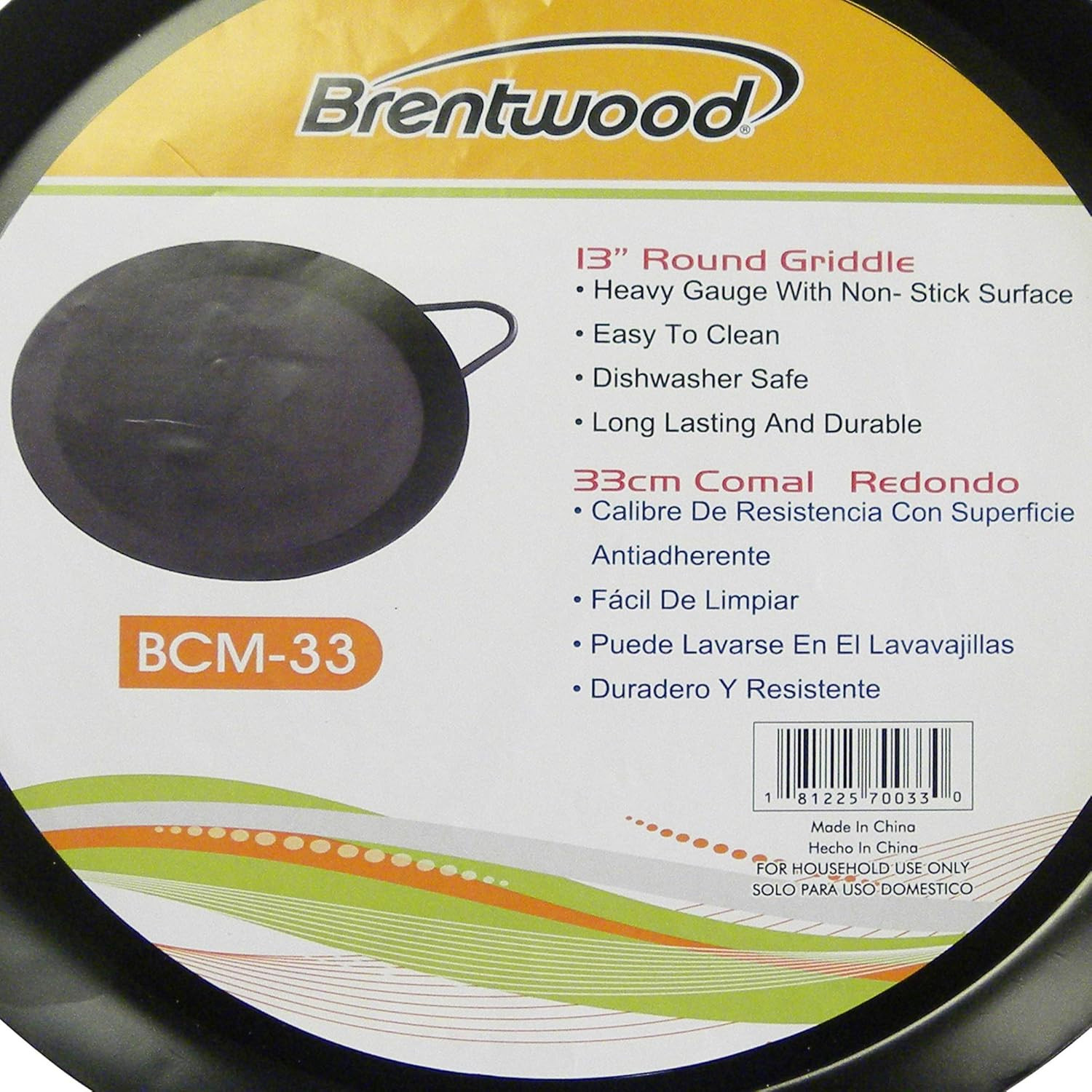 Brentwood Appliances SS-BW-BCM-33 BCM-33 13”/33Cm round Griddle (Comal), Black