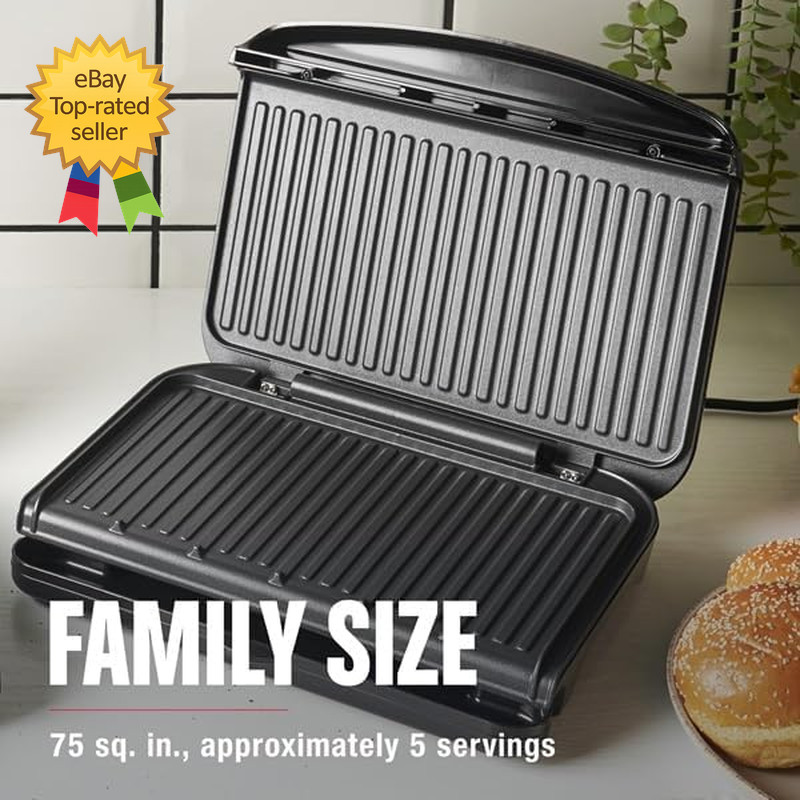 Family Size Grill Panini Press Nonstick Ceramic Coating Fat Removing Slope Indoo