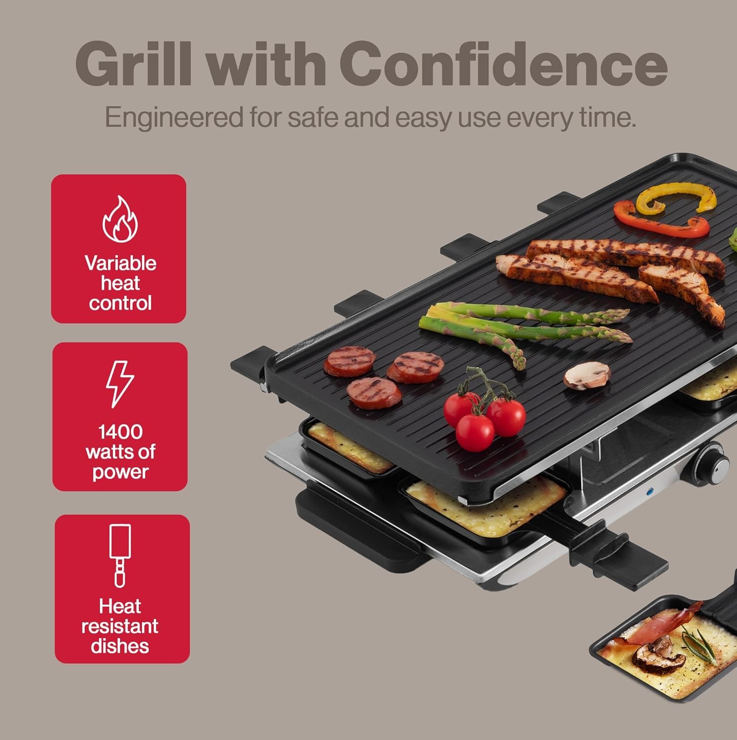 Swissmar Geneva Raclette Grill with Reversible Cast Aluminum Grill Top – 8Person