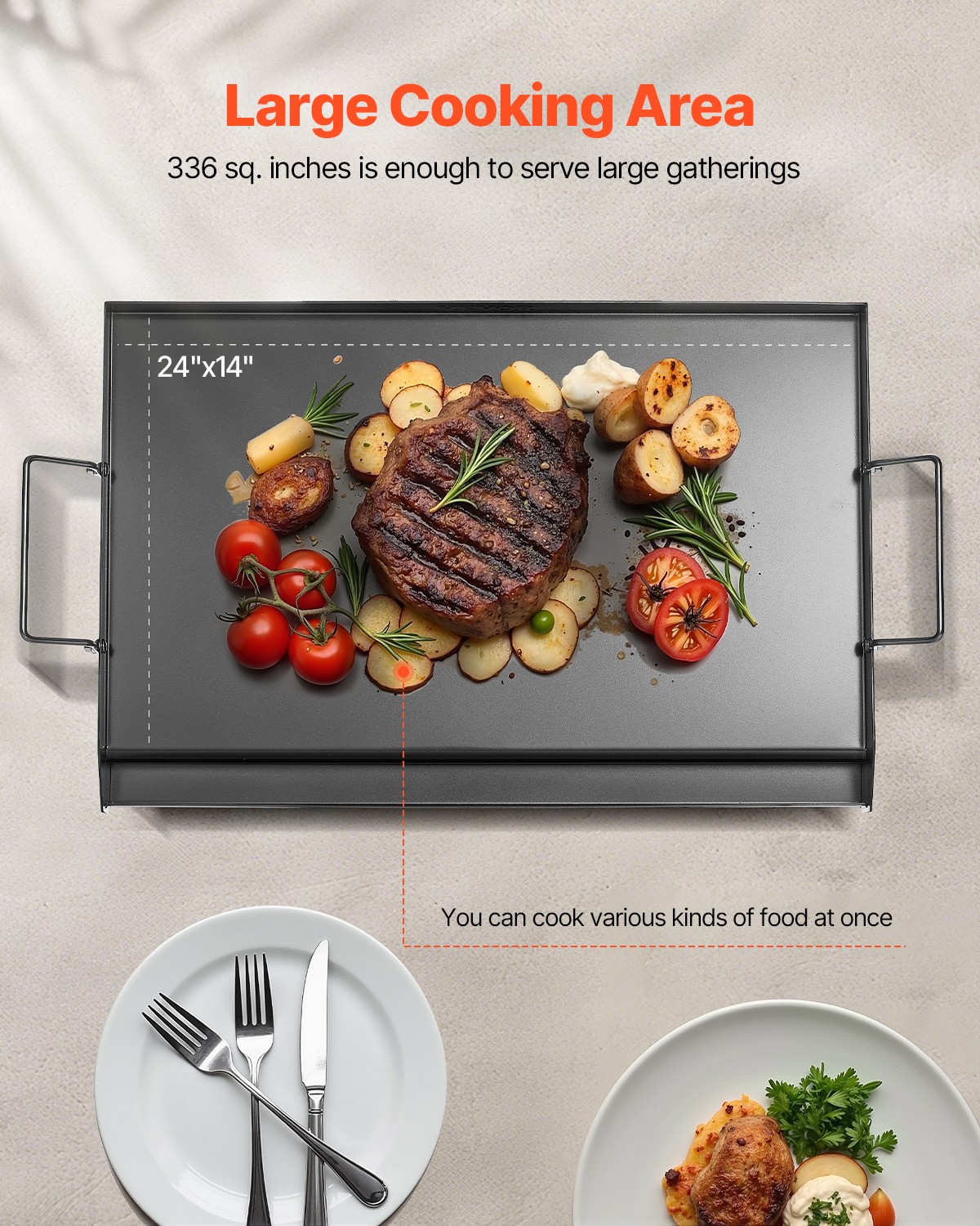 VEVOR 24×16 in Flat Top Griddle Carbon Steel Universal BBQ Grill Pan Cookware