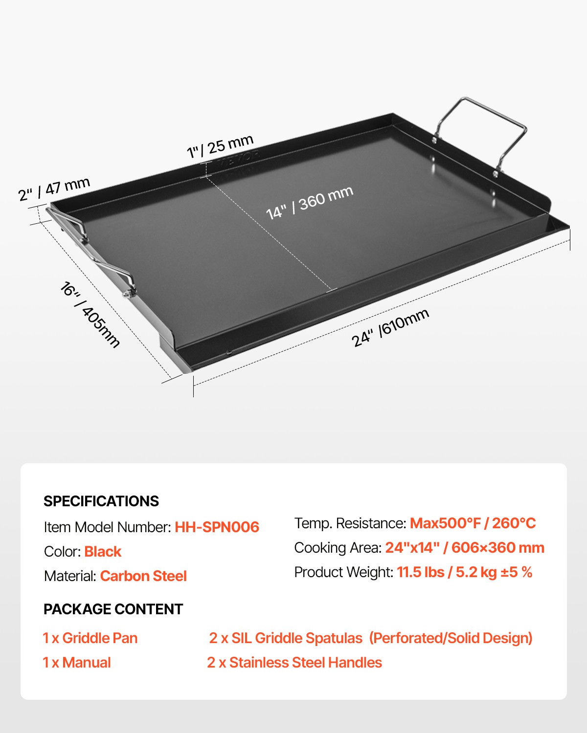 VEVOR 24×16 in Flat Top Griddle Carbon Steel Universal BBQ Grill Pan Cookware