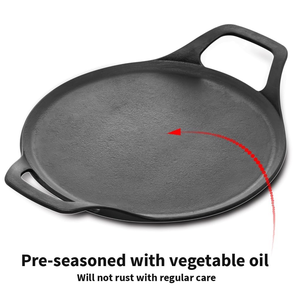 Hawkins Futura Cast Iron Dosa Tava, Pre-Seasoned Flat Griddle Pan, Black