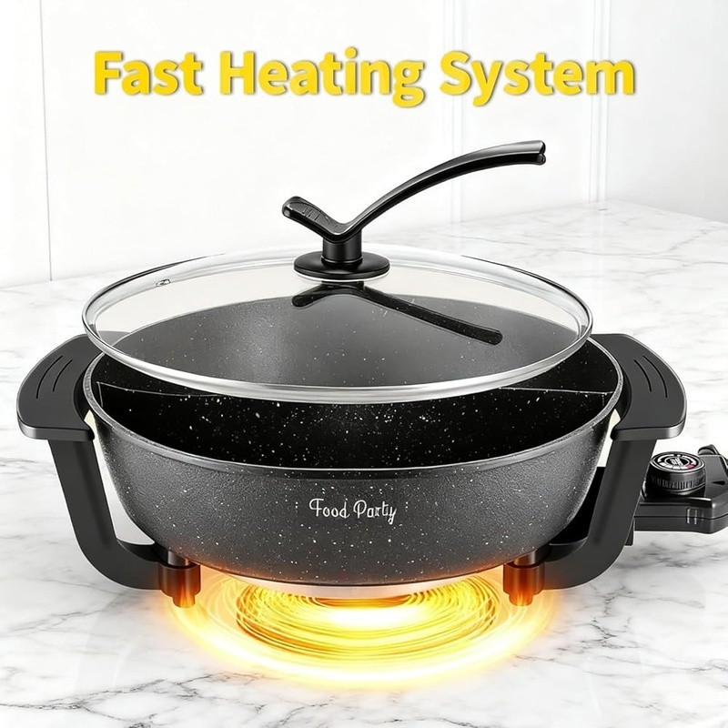 Dual Sided Electric Hot Pot 6L Nonstick Surface 5 Temp Control Recipe Book New