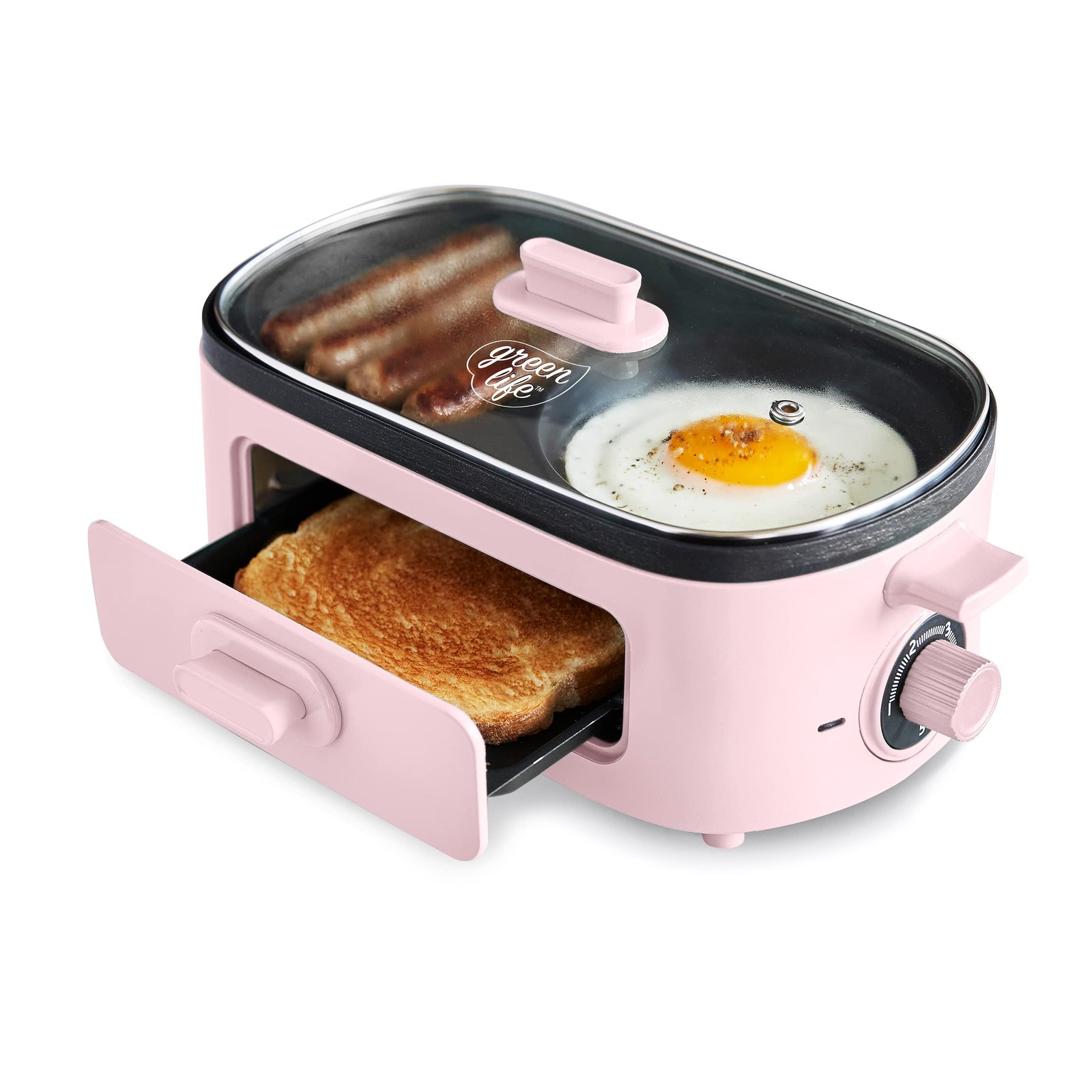GreenLife 3-in-1 Breakfast Maker Station, Healthy Ceramic Nonstick Dual Gridd…