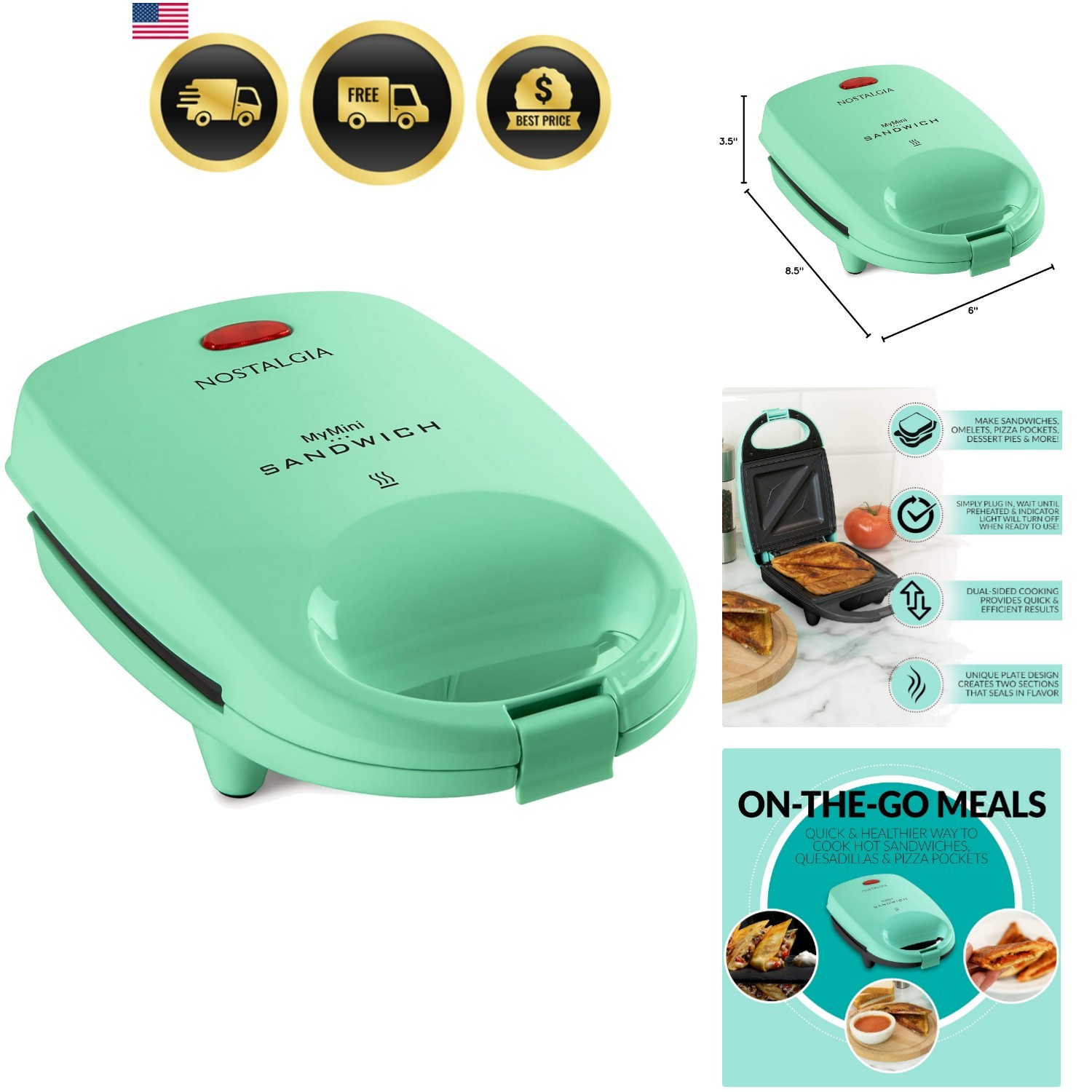 Sandwich Maker Panini Press Mini Nonstick Grill for Breakfast Lunch Dinners