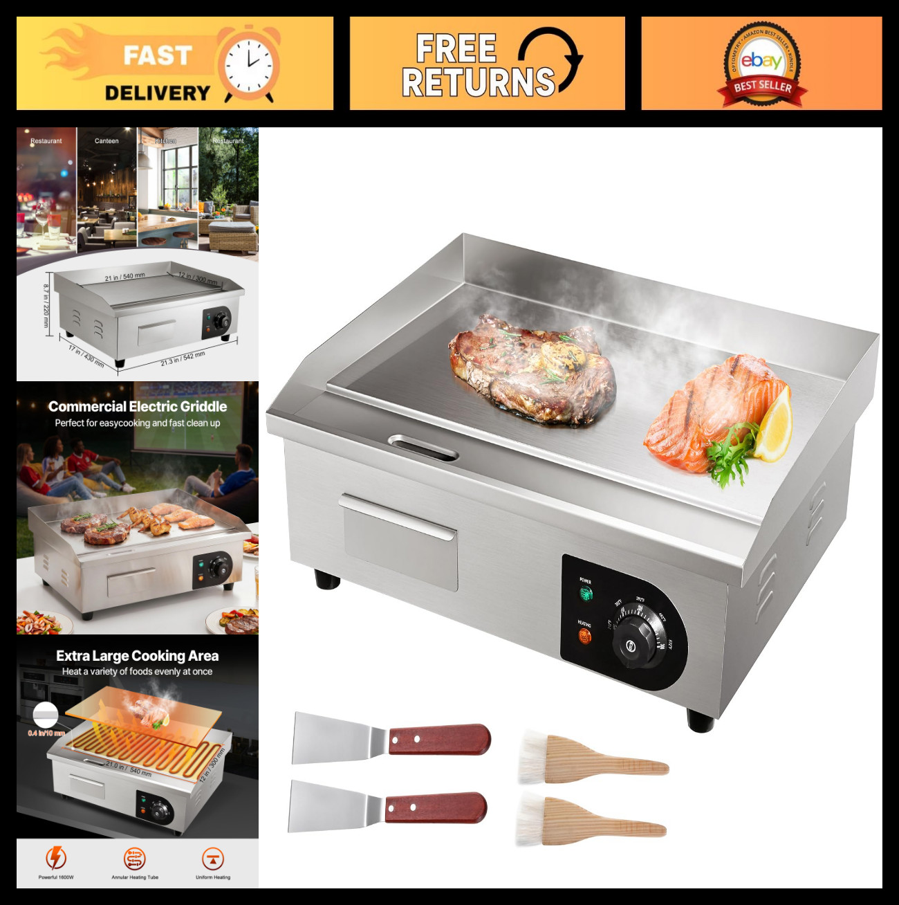 Commercial Electric Griddle 22″ – Countertop Flat Top Grill, Heavy Duty Cooking