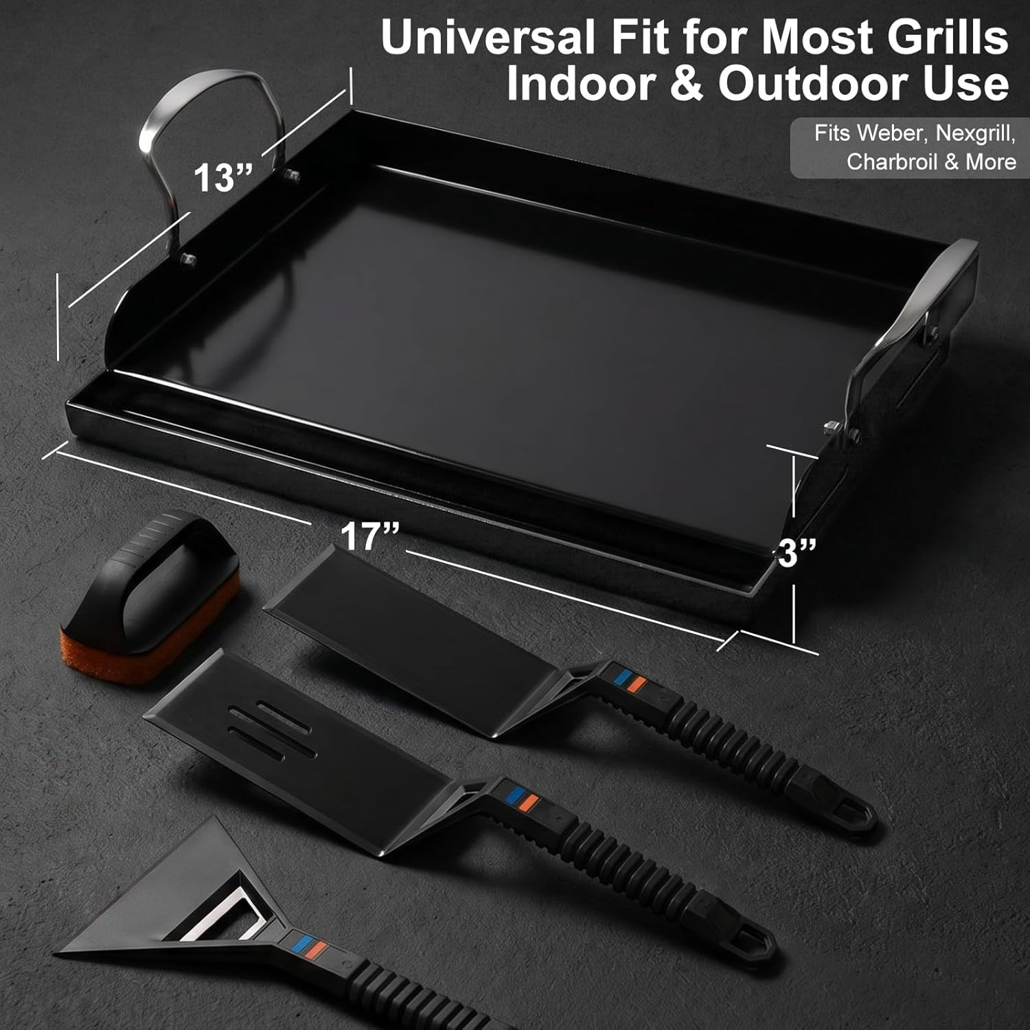 17 X 13 in Cast Iron Griddle for Gas Grill, Nano Ceramic Nonstick Flat Top Grill