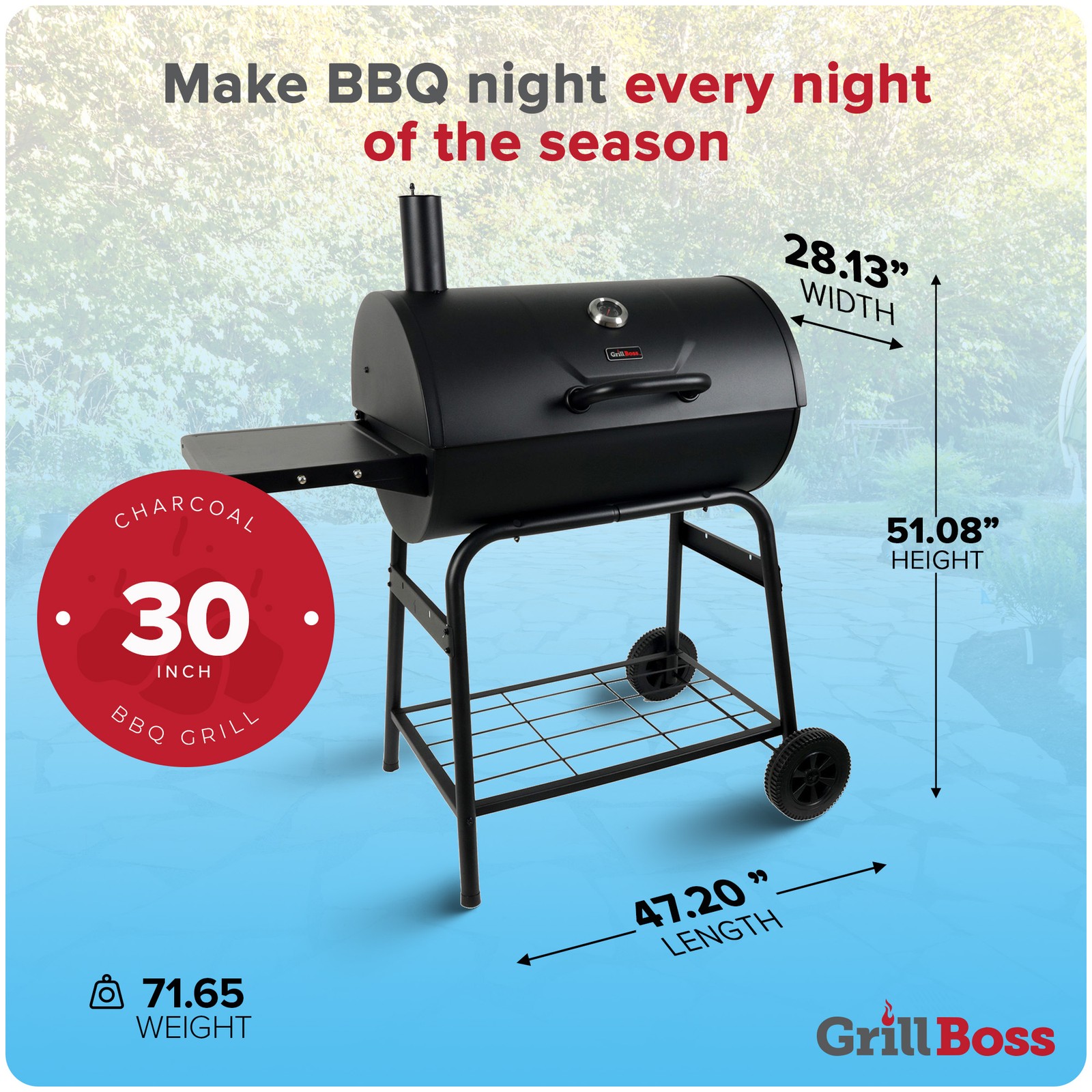 Grill Boss 30″ Charcoal Barrel Grill, Adjustable Grate Large(For Parts)