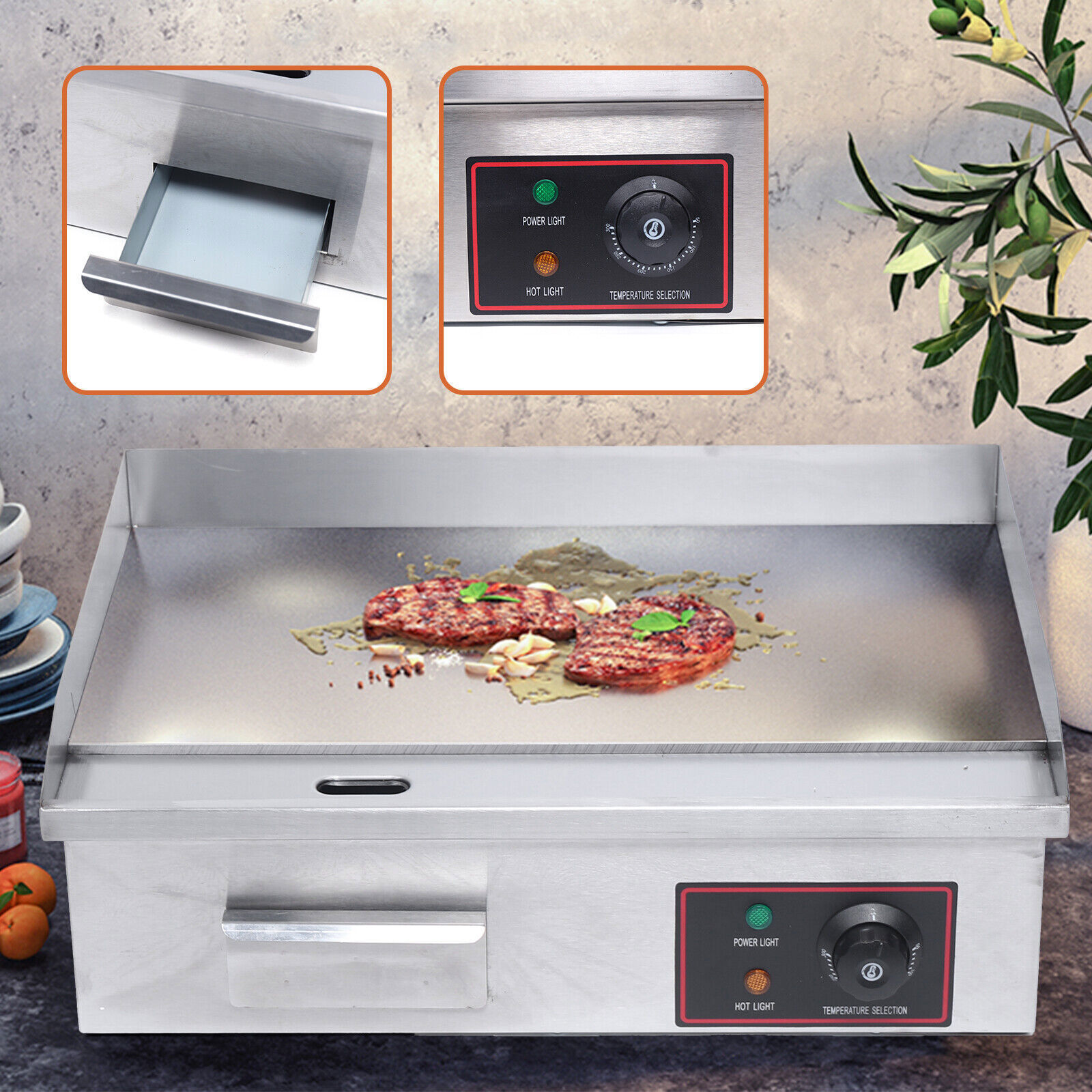 22″ Electric Grill Griddle Commercial Non Stick Flat Top Grill Indoor Countertop
