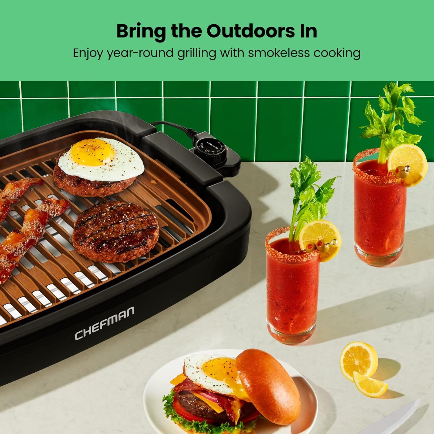 Smokeless Indoor Electric Grill, Copper, Extra Large, Non-Stick Tabletop Grill