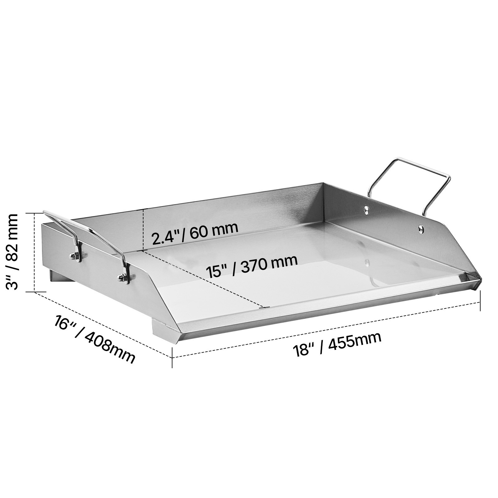 18×16 in Flat Top Griddle Stainless Steel Universal BBQ Grill Pan Cookware