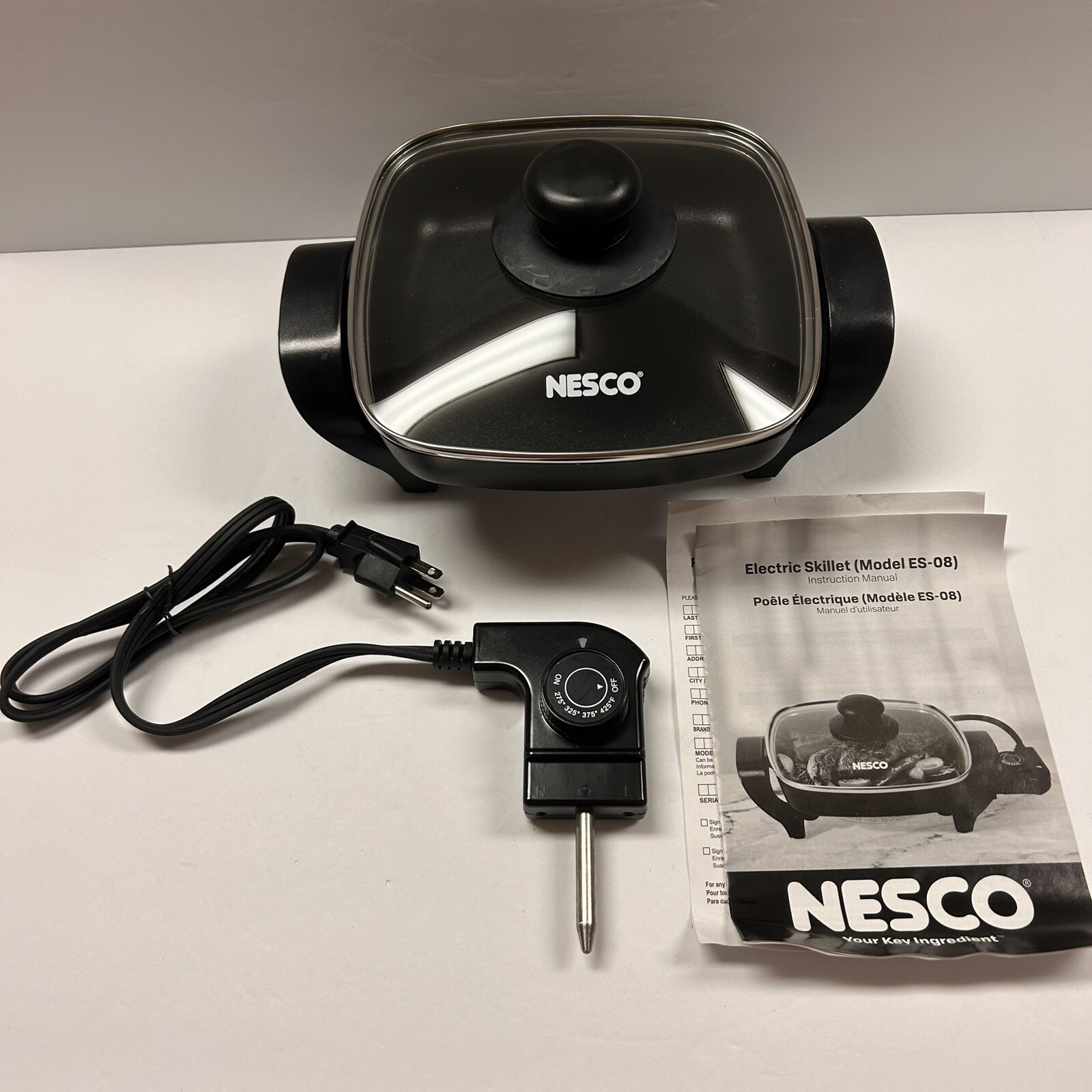 Nesco ES-08 Electric Skillet w/ Lid 8″ 800 watts Black Non-stick Manual Tested