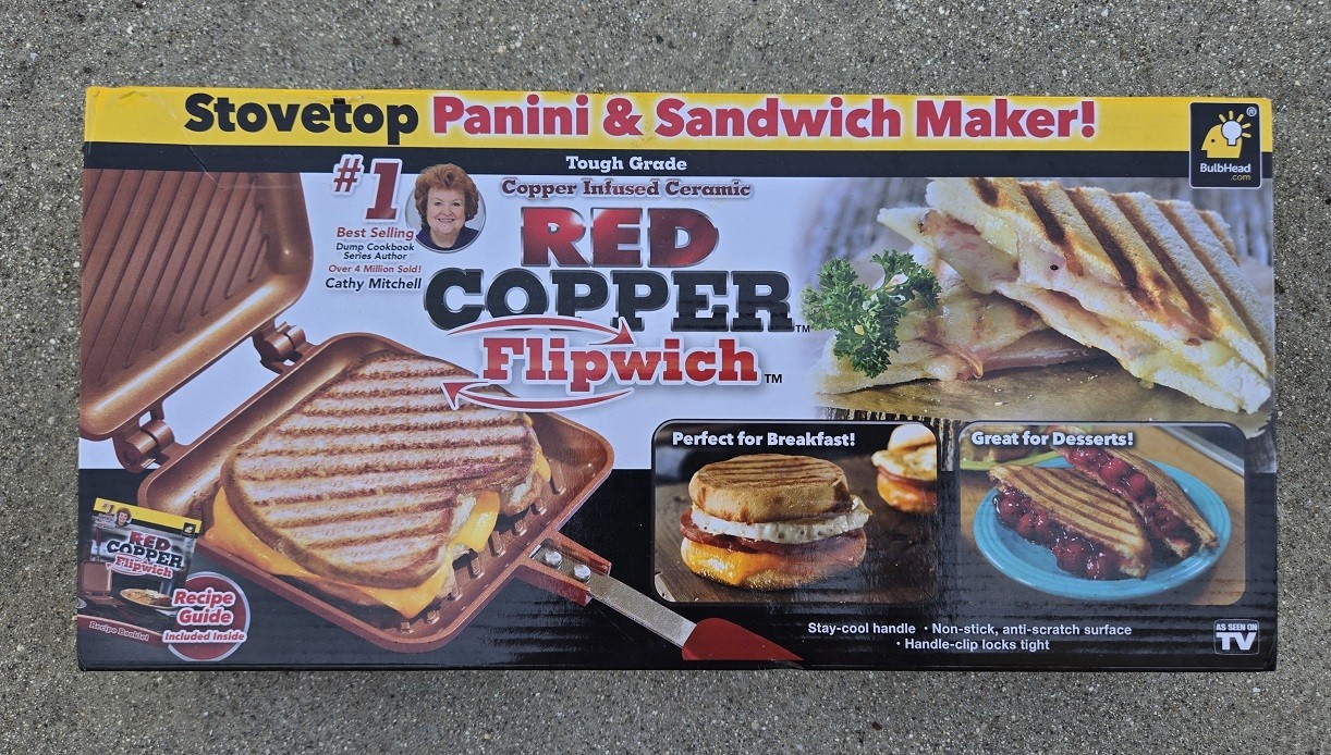 NEW Red Copper Flipwich nonstick stovetop Panini & Sandwich Maker