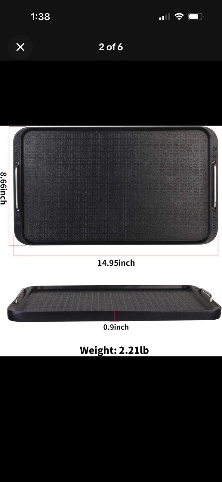 TriStar PG-1500 Replacement Griddle Plate Indoor Smokeless Grill Aluminum