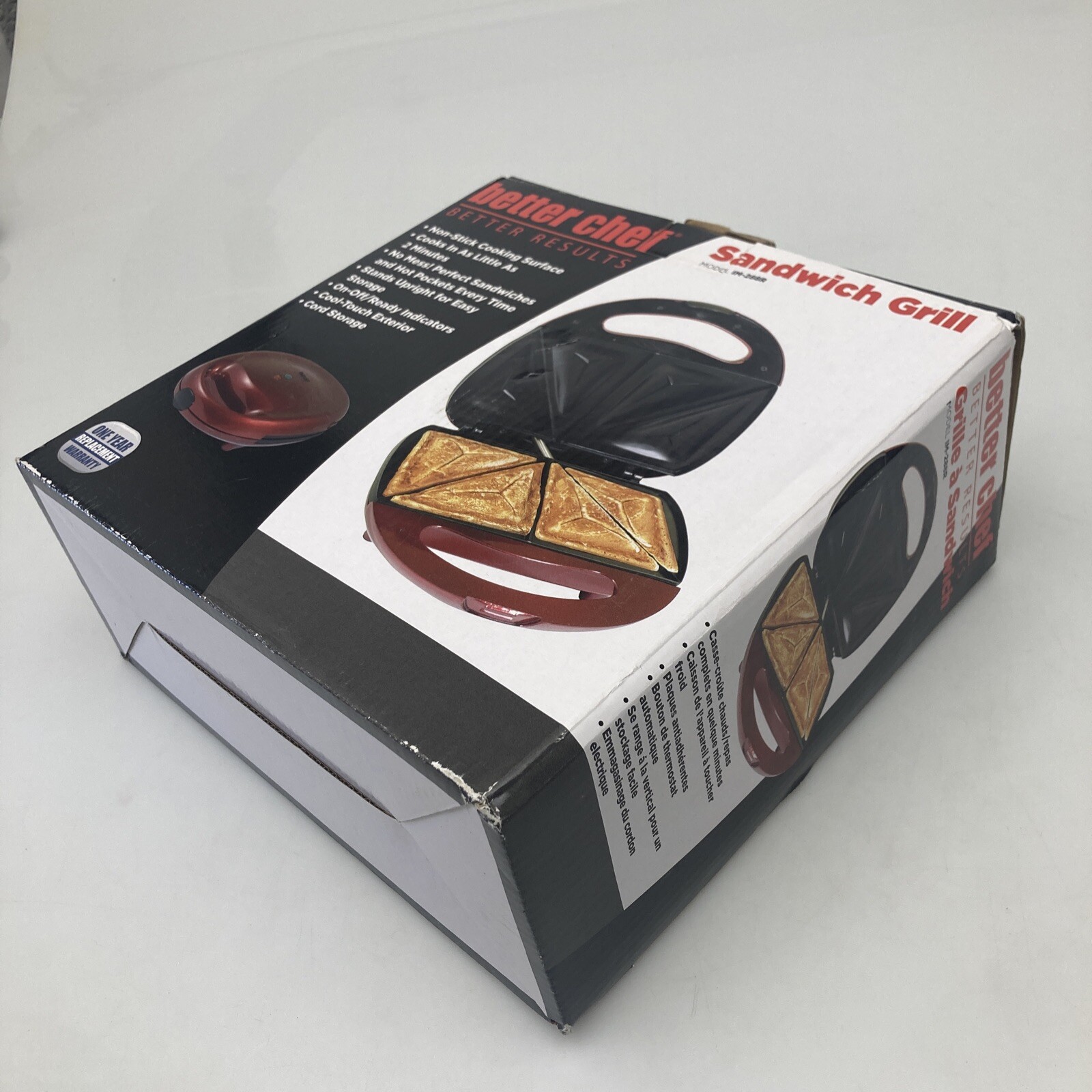 Better Chef Non Stick Cooking Surface Hot Sandwich Grill Model IM-288R Red NIB