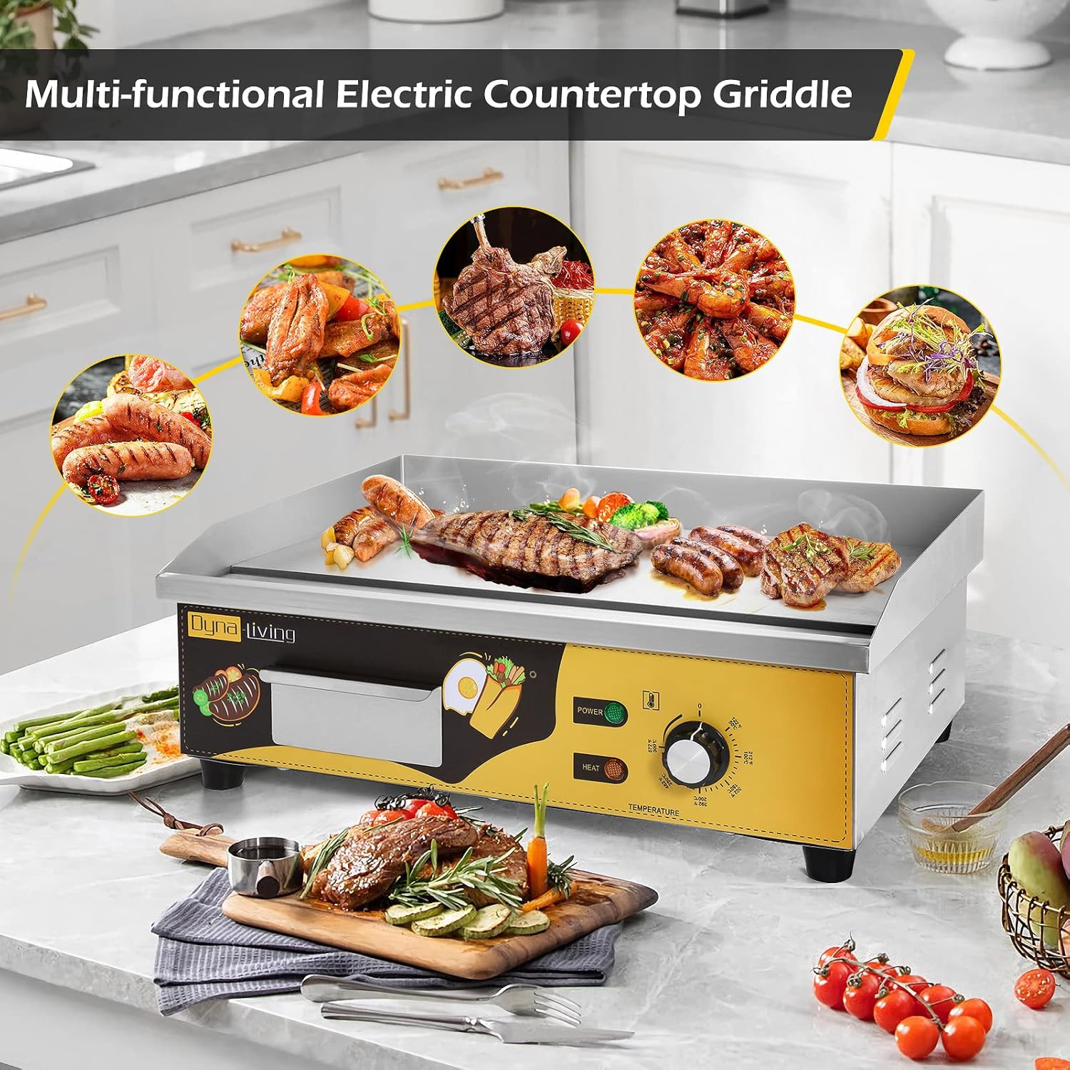 Commercial Electric Griddle 22” Stainless Steel Countertop Griddle 3000W 110V F