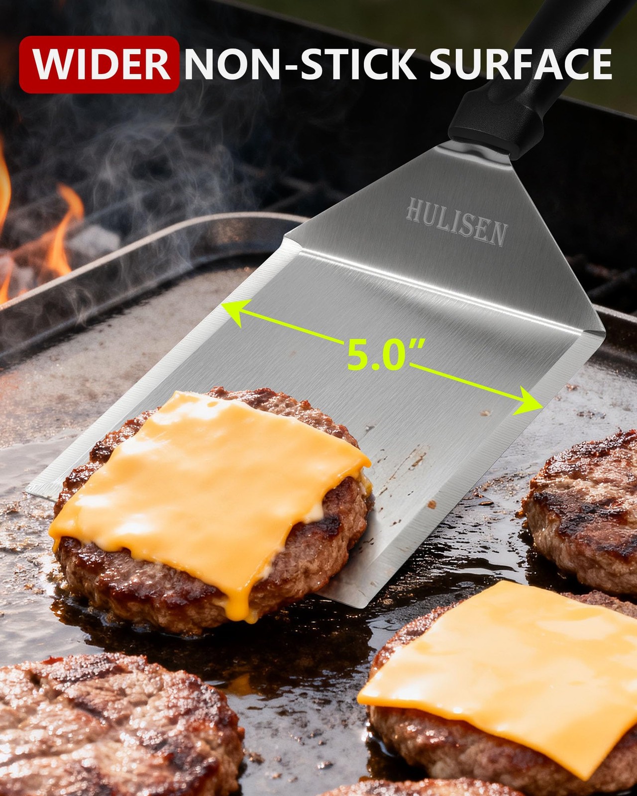 HULISEN Stainless Steel Large Grill Spatula Grilling (1-Pack), Silver